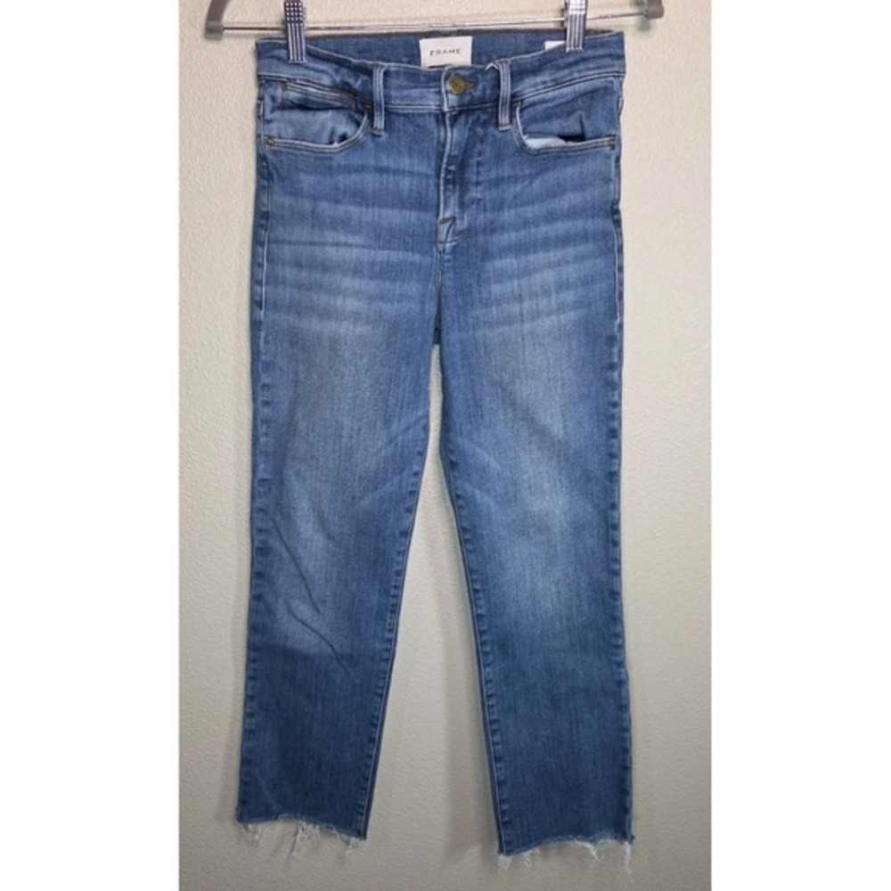 FRAME Le High Straight Jeans Women 26 Bestia Wash High‎ Rise Raw Hem Cropped...